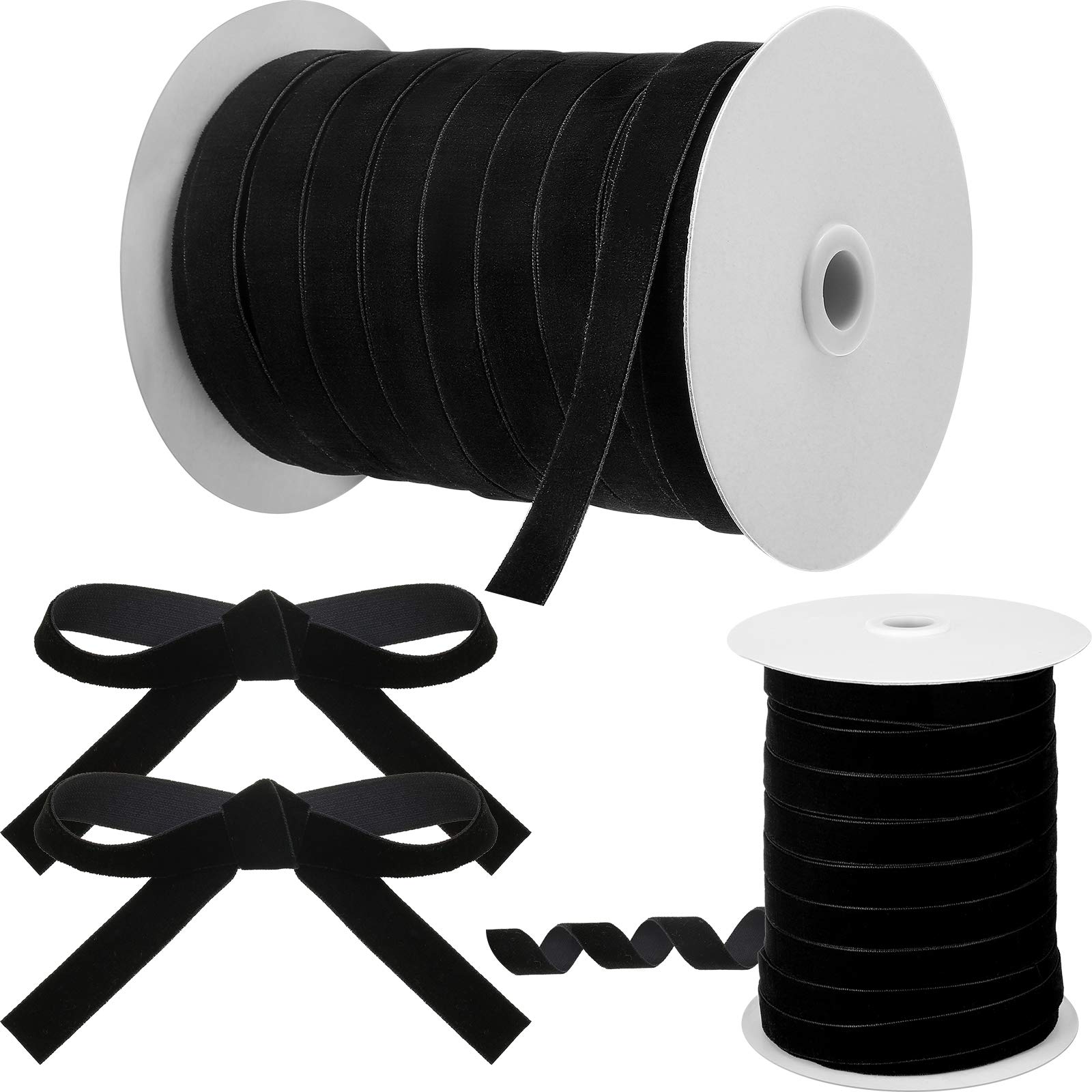 Cinta de terciopelo negro de 5/8 pulgadas y 60 yardas para manualidades de Navidad vintage