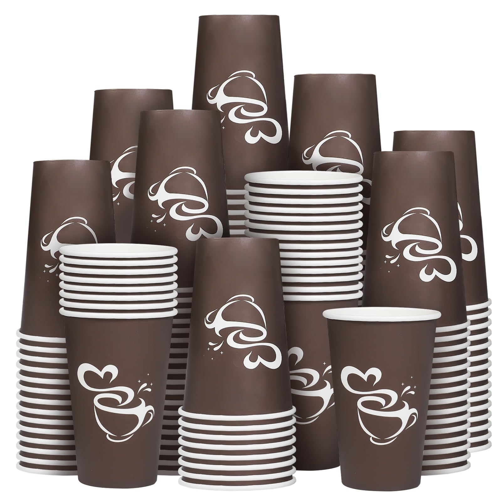 180 Count 16 oz Paper Coffee Cups, Disposable Drinking Cup for Hot or Cold Beverage, 16 ounce Brown Coffee Cups for Party, Home, Travel, Picnic
