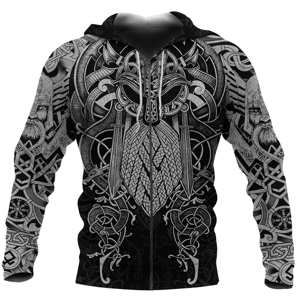 Sweat à capuche Viking pour homme motif tatouage Odin taille M
