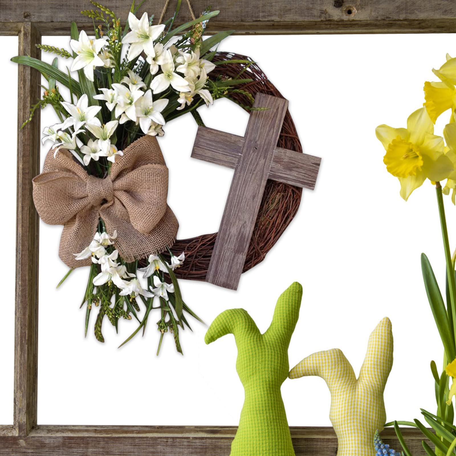Buy Artificial Party Wreath with Cream Lilies, Greenery, Rustic