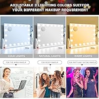 Vista 2 de Espejo de maquillaje con luces, aumento de 10X, espejo de tocador iluminado Hollywood con 20 bombillas LED regulables, 3 modos de color, control