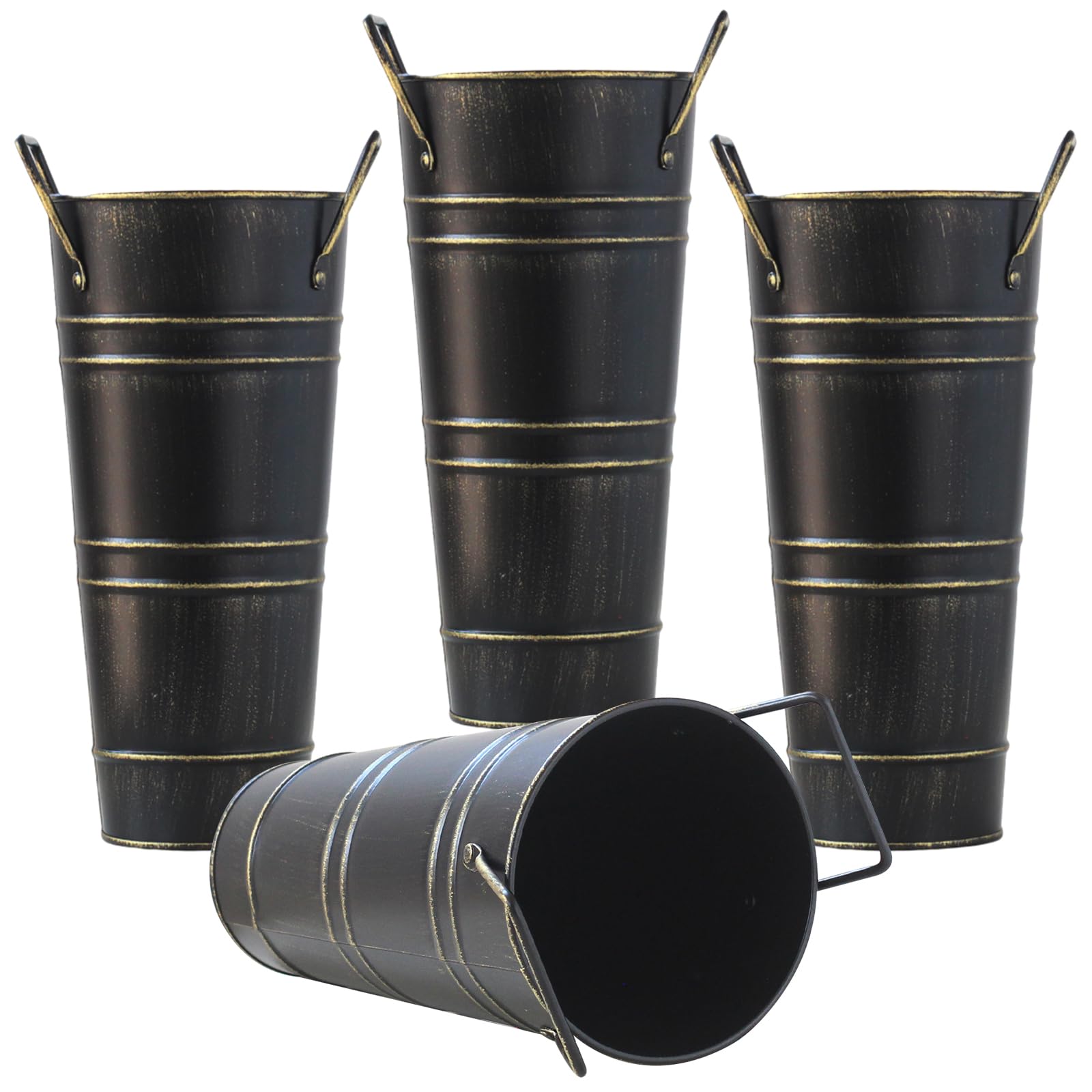 Wedhapy Black Vases For Decor Metal Vase Galvanized Vases 4Pcs Galvanized Bucket With Handles 9 Inch Tall Metal Flower Vases For Flower Arrangement, Table Centerpiece, Wedding Decorations
