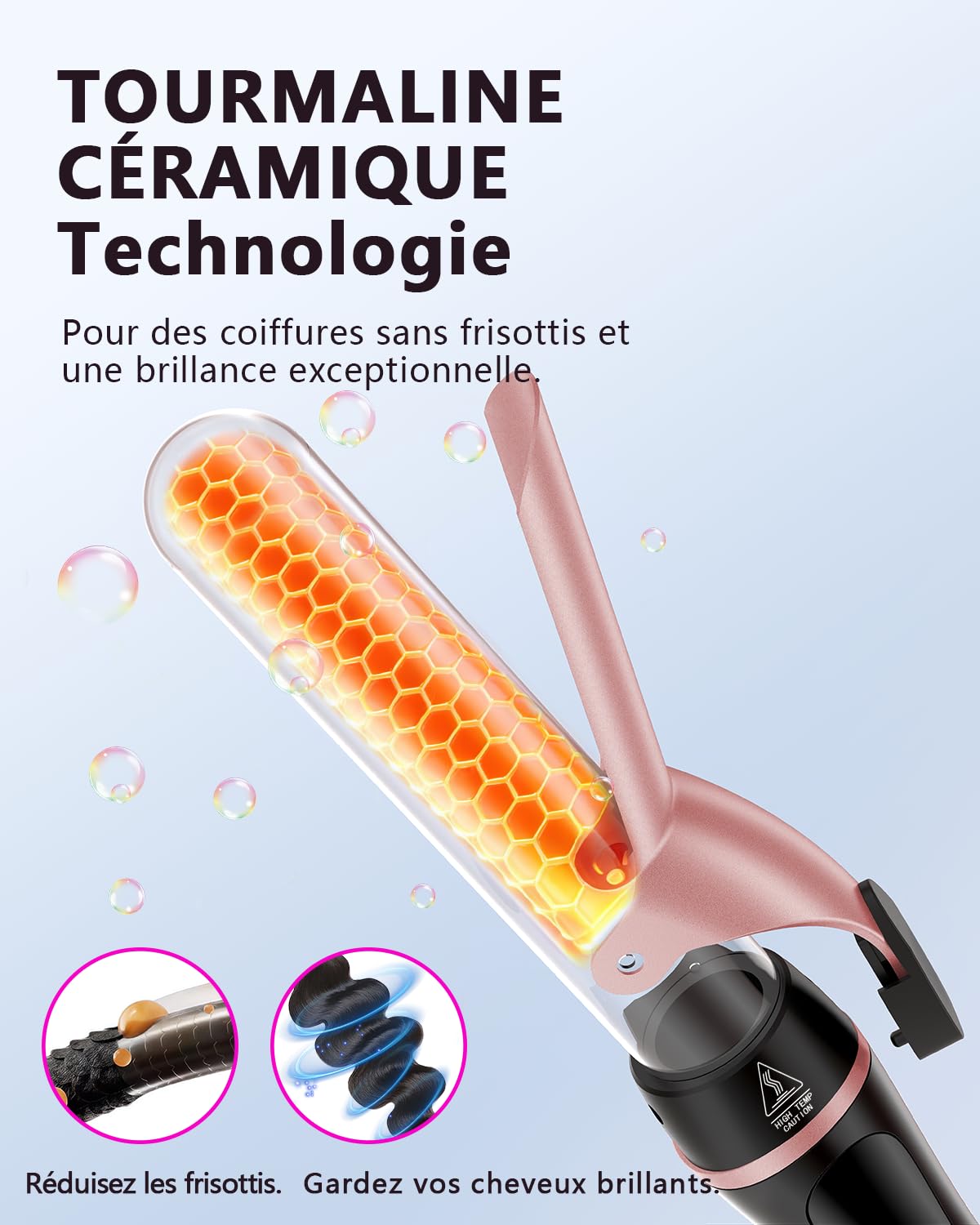 Fer à Boucler 5 en 1, Set de Fer à Boucler avec Brosse Thermique, Lisseur, Barils Céramiques Interchangeables (0,35"-1,25") Chauffage Instantané pour Ondulations Double Tension, Cadeaux pour Femmes