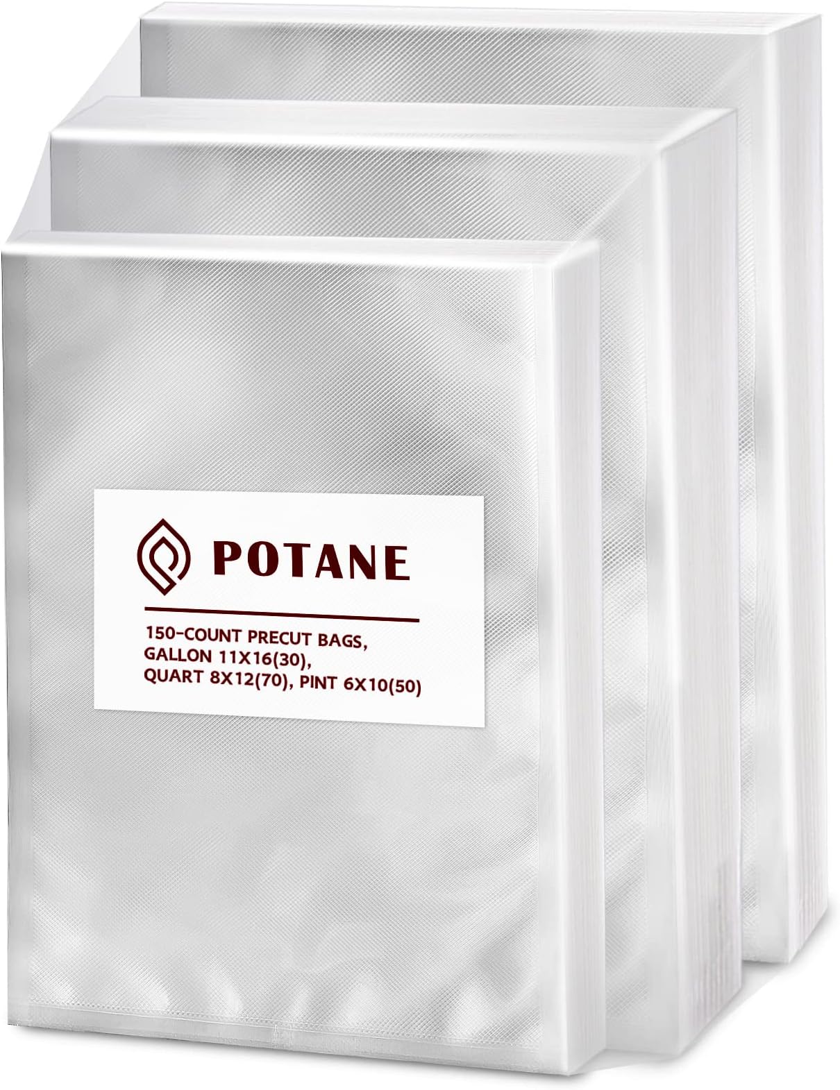 POTANE Vacuum Sealer Bags, Precut 150 Gallon 11x16, Quart 8x12, Pint 6x10, Smell-Proof, Puncture Prevention and Heavy duty. Commercial Grade