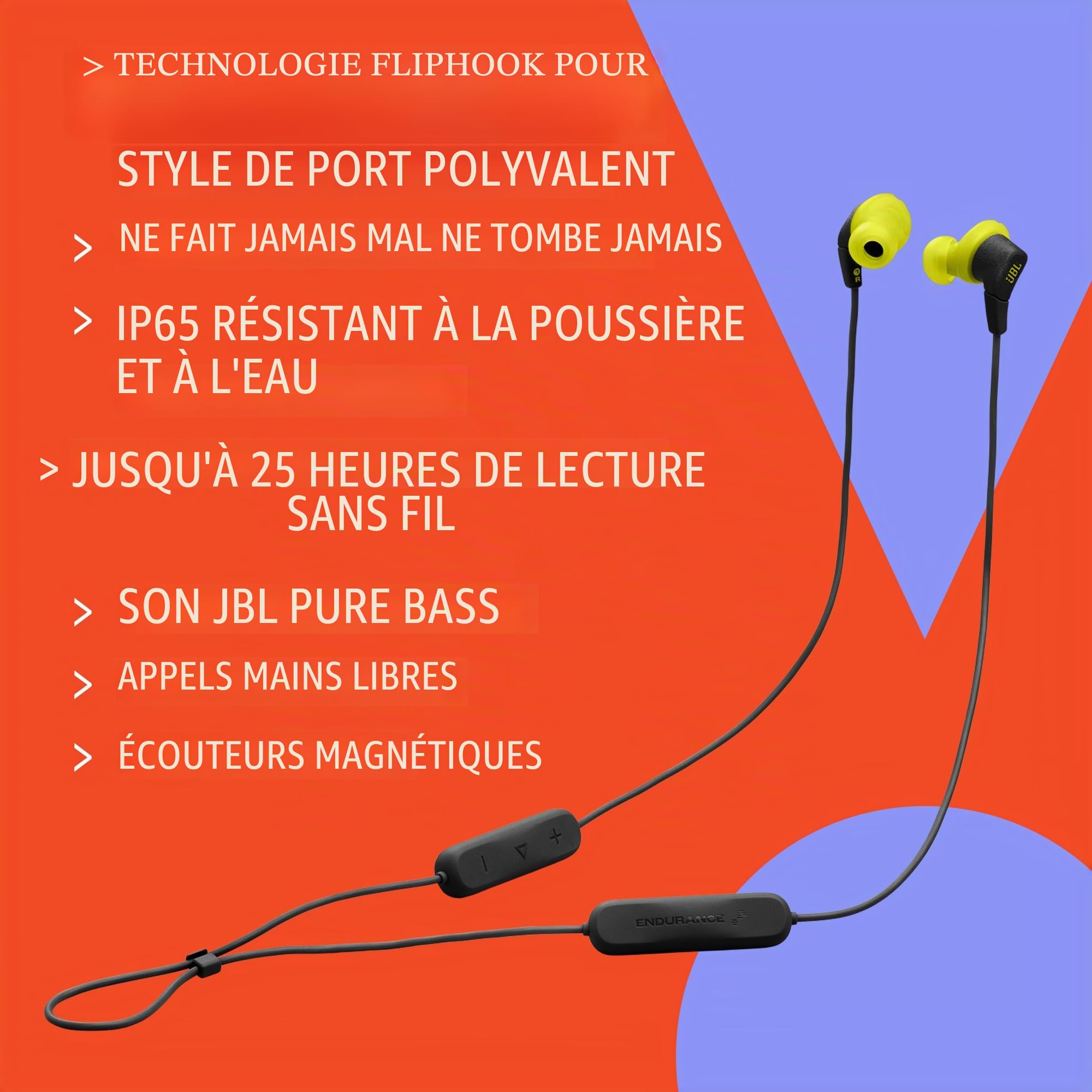 JBL Endurance Run 3, Écouteurs sans Fil Sport Bluetooth, Noir