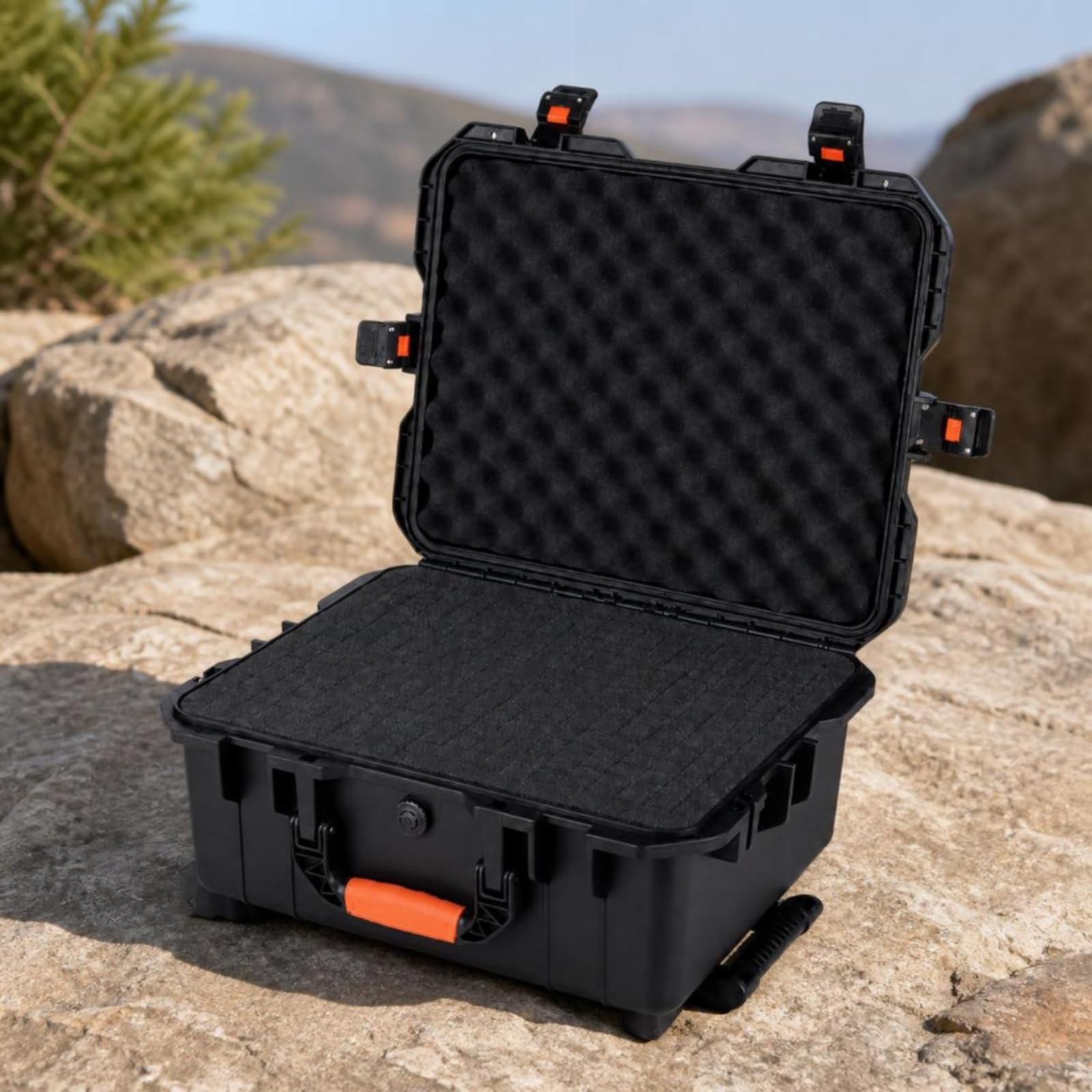 Maletín Rígido Seguro Maletín Protector con Pestillos Portable Estuche Rígido para Rescates, Viajes, Sin Asa Retráctil con Espuma De Rejilla