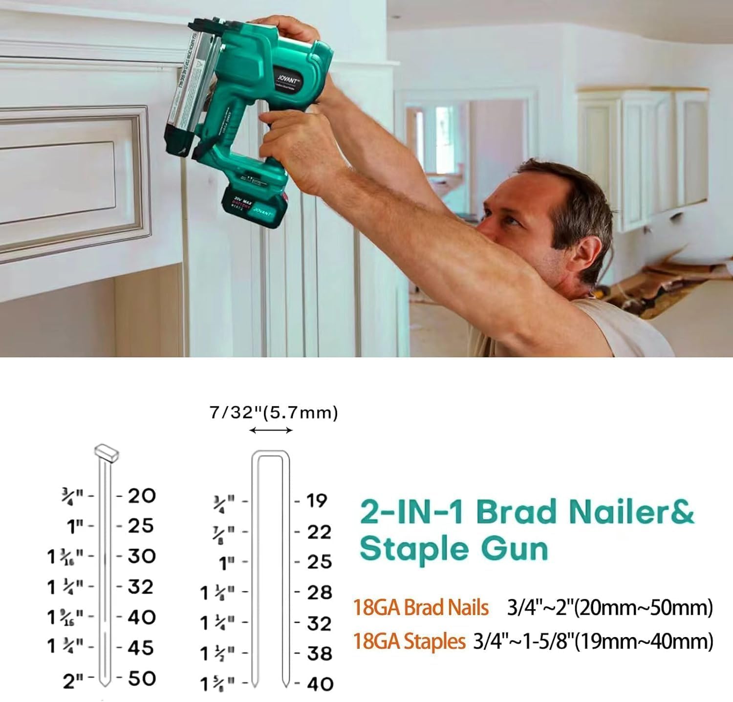 Brad Nailer, elektryczny pistolet do paznokci z 2240 sztukami gwoździ/zeszytów 18 GA, pistolet do paznokci 2 w 1, zasilany baterią 20 V, 1,4,0 A, dla majsterkowiczów