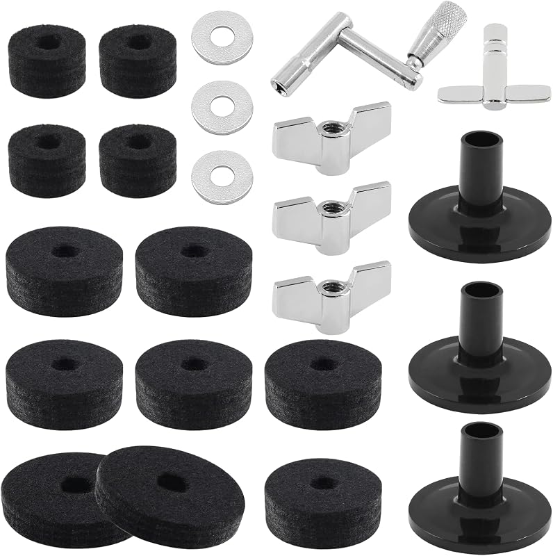 23 Pcs Cymbal Replacement Felt Accessories Kit Black For Drum | Felt Pads, Cymbal Sleeves, Wing Nuts, Washers, Protects Cymbal Metal Contact, Improves Sound, Fit Most Kits