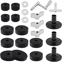 Biaungdo Conjunto de 23 peças de acessórios de substituição para pratos - feltro, feltro, copo, manga de suporte, arruela, base, porcas de asa e chave de bateria para bateria (preto)