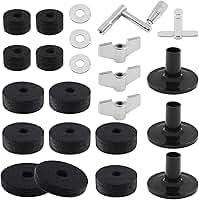 Biaungdo Conjunto de 23 peças de acessórios de substituição para pratos - feltro, feltro, copo, manga de suporte, arruela, base, porcas de asa e chave de bateria para bateria (preto)