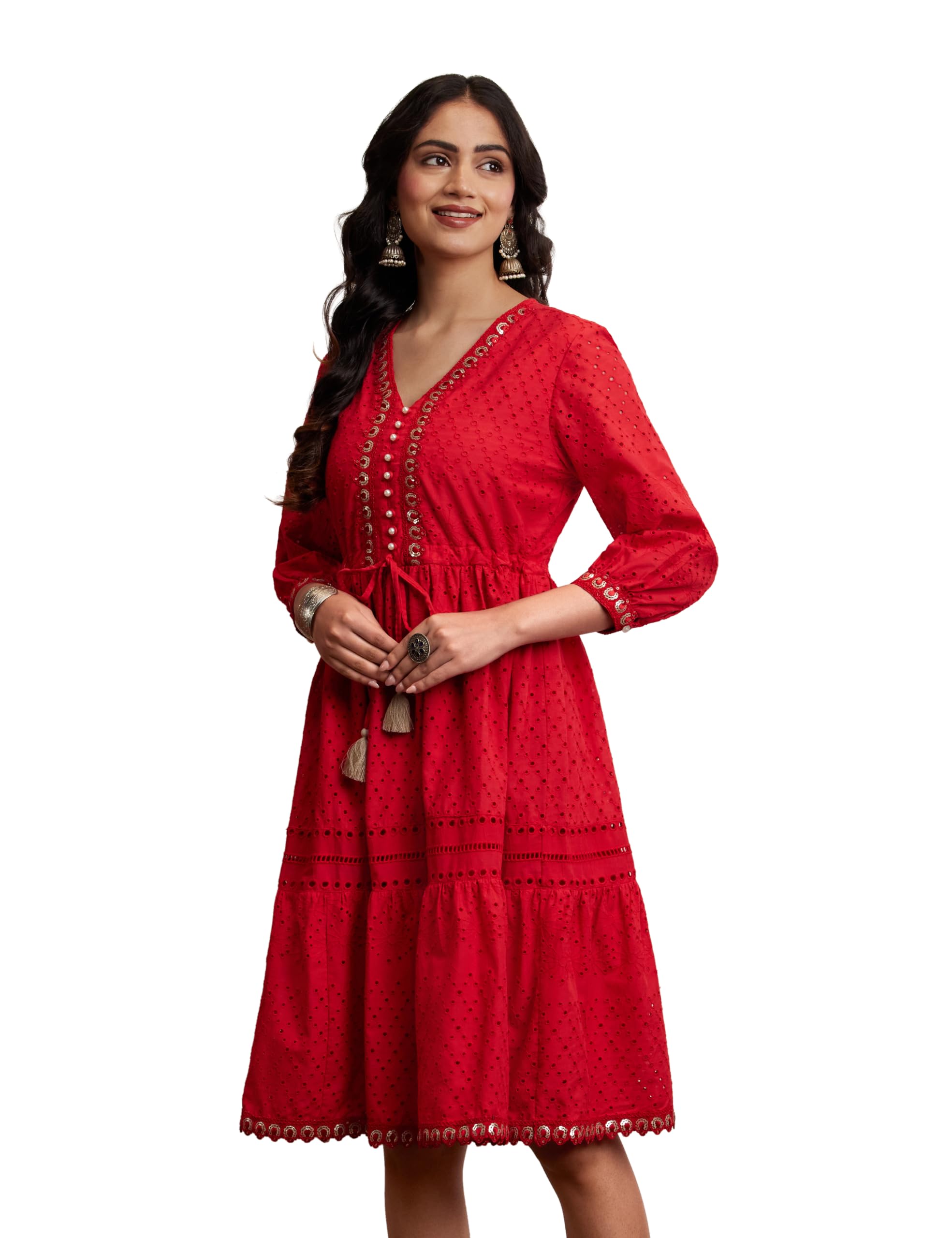 Women's Schiffli Dress | Casual Cotton Dress | Knee-Length (Available in Plus Sizes)-image-34