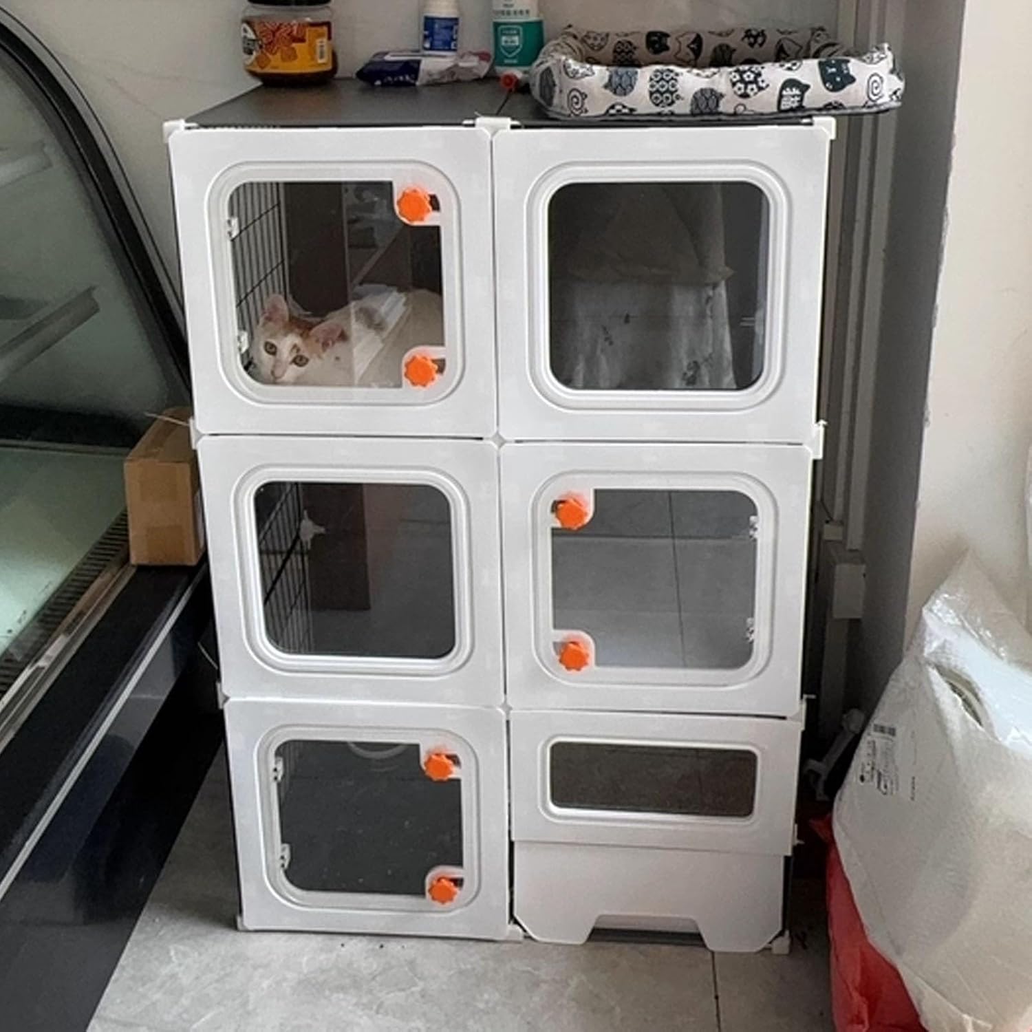 Cat Cage, Cats Playpen with Litter Box, Cats Enclosures, Cat House, with Wheels, Small Animals Pet Crate, Breathable and Ventilated