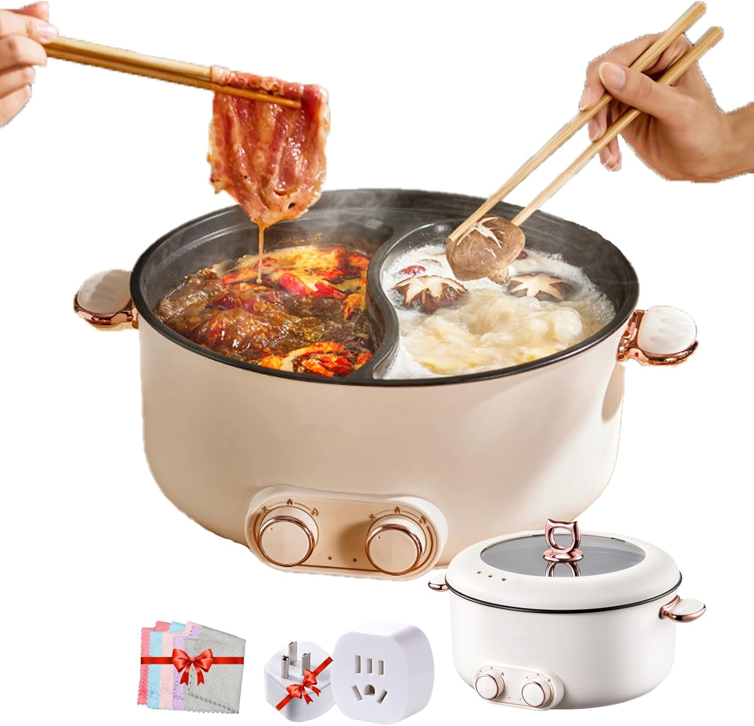 Four Grid Multifunctional Stew Pot, Large Capacity Integrated 4 Grid Electric Hot Pots, 6L Independent Temperature Control On Both Sides, Hot Pot with Divider for Home Party (4-Compartments)