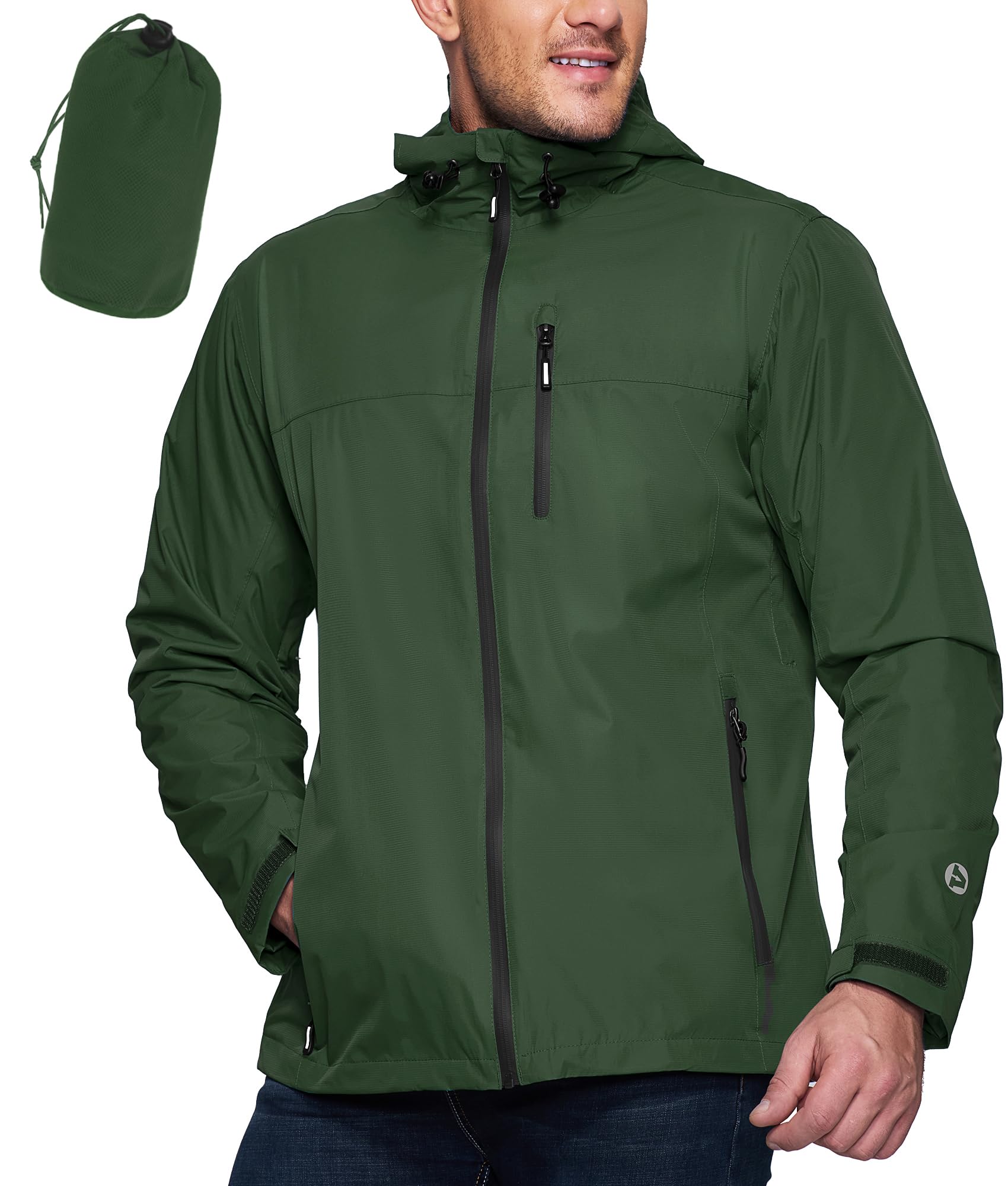 Outdoor Ventures Men's Packable Rain Jacket Waterproof Lightweight Raincoat with Hood Windproof Cycling Jackets
