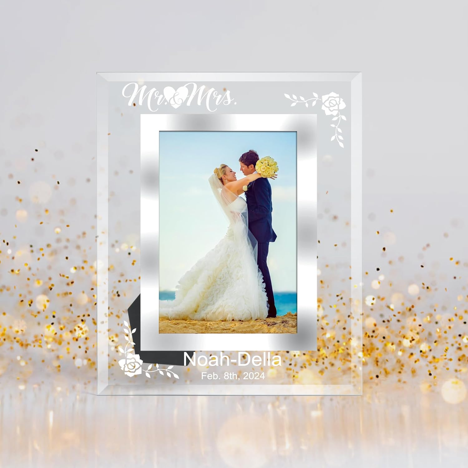 Iaisacl Personalized Glass Wedding Picture Frame for the