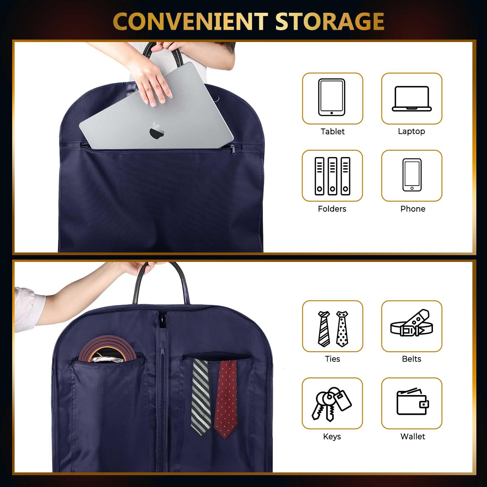 ecooe Bolsa de Traje con Compartimento para portátil de 15 Pulgadas y Correa para el Hombro, Bolsa Gruesa para Traje, Traje Antiarrugas, Bolsa de Ropa para Viajes de Negocios, Viajes, Bodas