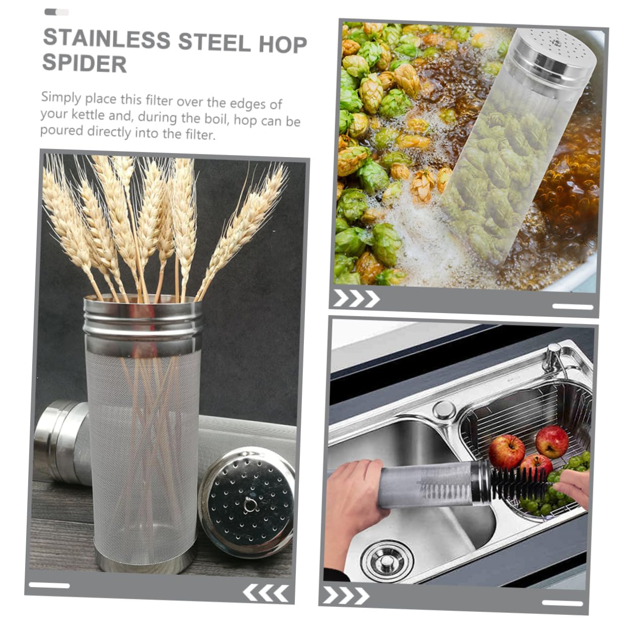 Homoyoyo 1set Stainless Steel Hop Filter Mesh Strainer Cleaning Brush for Brewing Beer Reusable Trub Filter for Home Brewing Easy to Clean and Store for and Grains