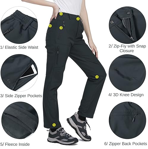 Miniatura 4 de GOLDEN CAMEL Womens Softshell Hiking Pants Waterproof Windproof Outdoor Winter Ski Pants Fleece Lined Insulating pants