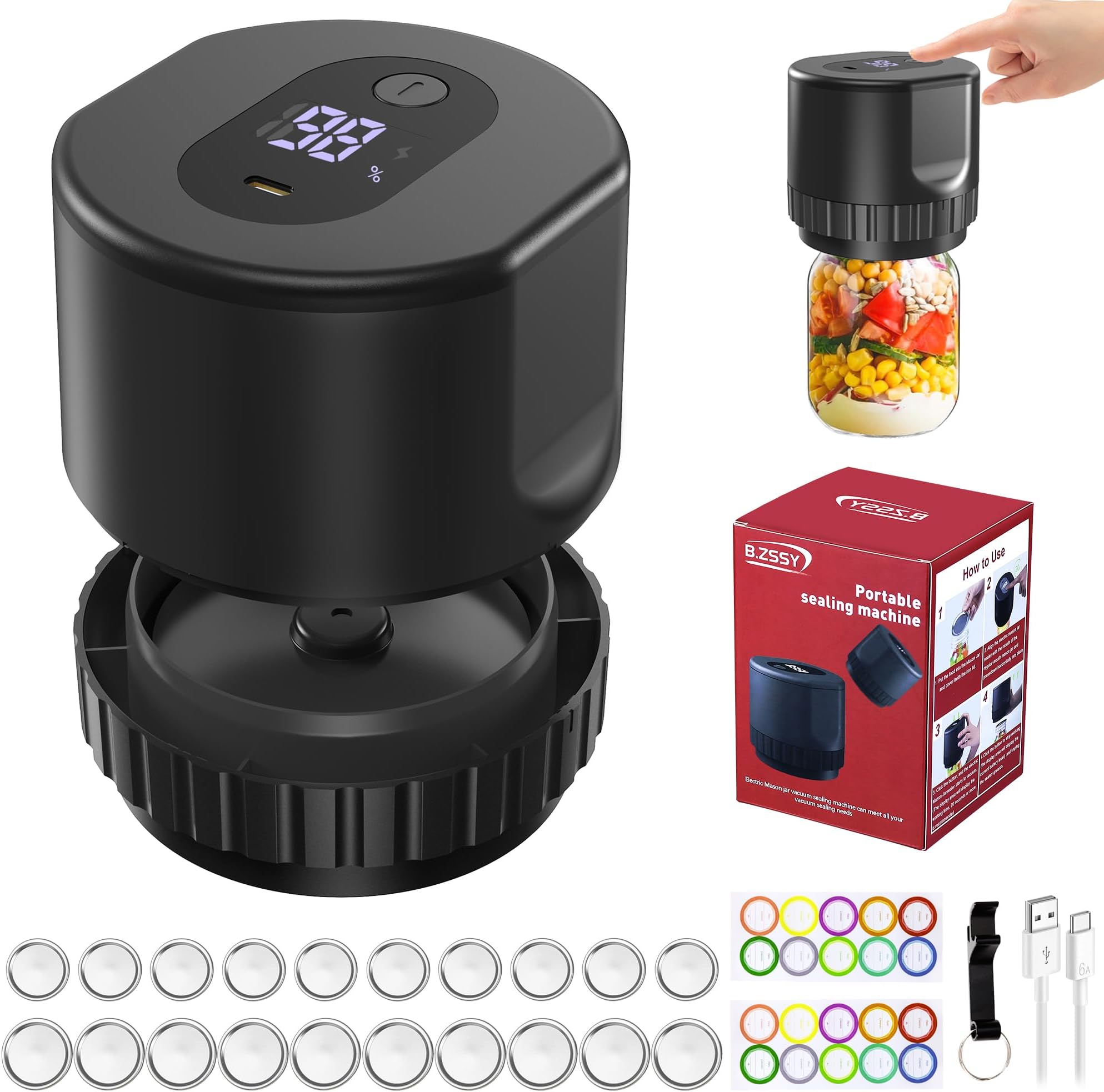 Kit de scellage sous vide électrique pour bocaux Mason à large