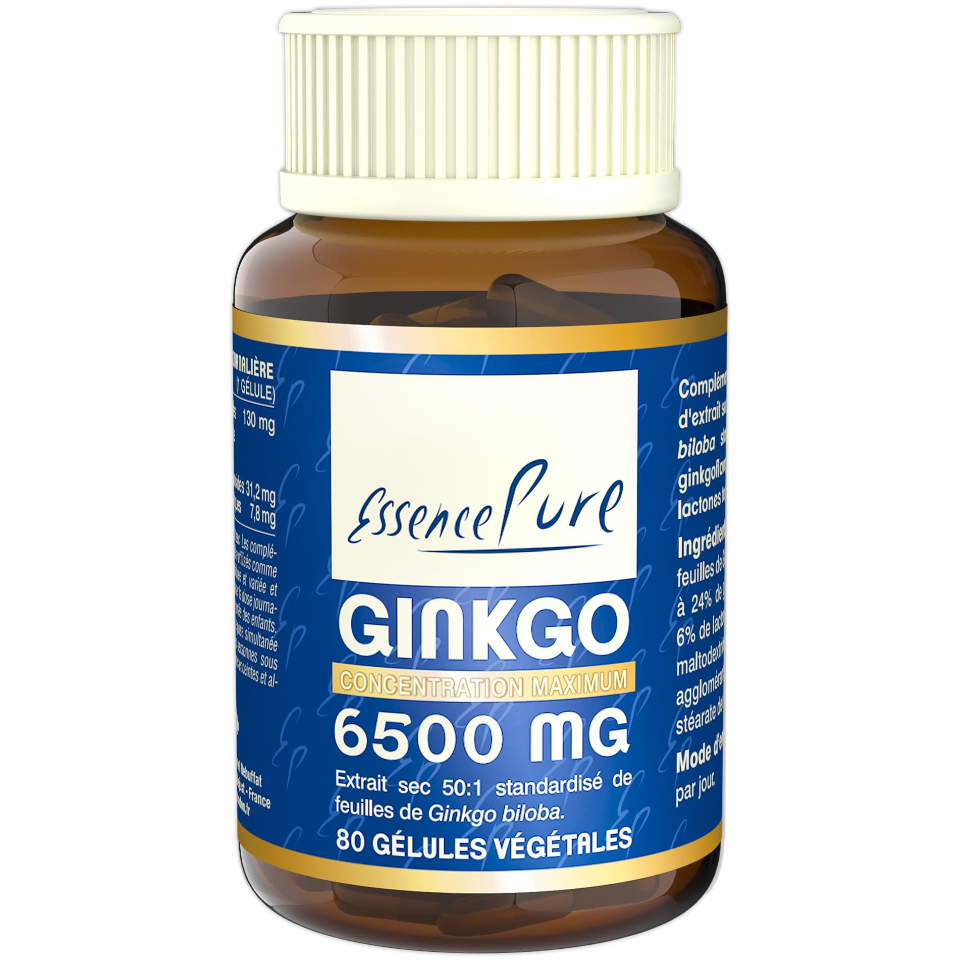 Ginkgo Biloba 6500 mg Essence Pure | Complément Alimentaire, 80 Gélules Végétales, 24% Ginkgoflavoglycosides, 6% Lactones | Soutient la Mémoire et la Circulation, Api-Nature