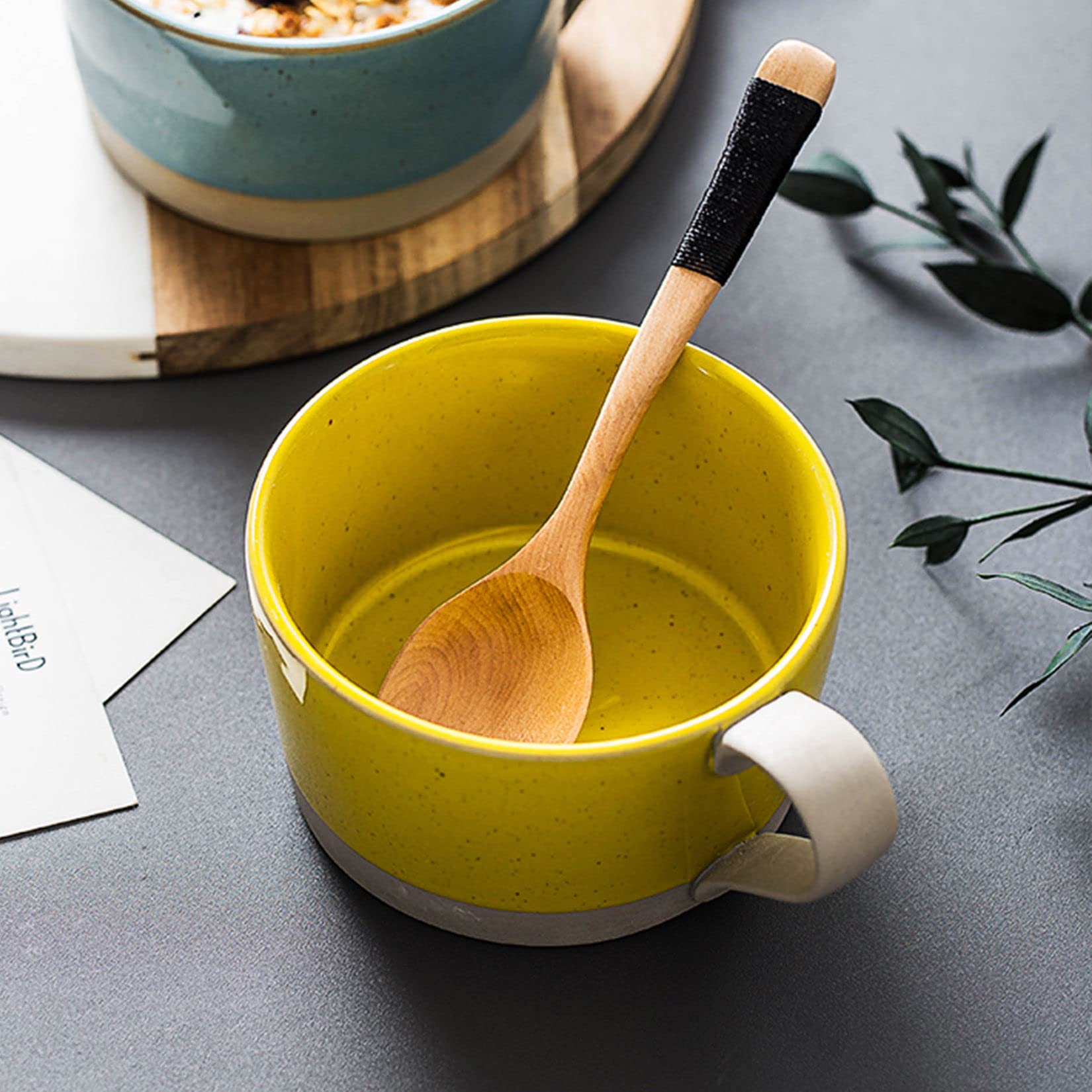 Orientalny ceramiczny zestaw do herbaty Zestaw czajniczków Miseczki do zupy, ceramiczny kubek do zupy z pokrywką i uchwytem, ​​mała miska śniadaniowa z łyżeczką, deser, kolorowy ceramiczny kubek do zu