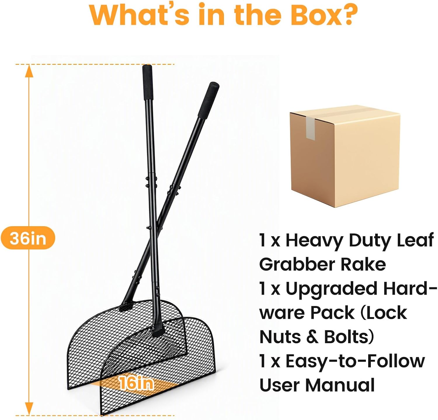 Leaf Grabber Rake with Long Handle, Heavy Duty Metal Leaf Picker Upper and Grass Collector, Upright Lawn Debris Pickup Tool with Upgraded Lock Nuts for Yard Cleanup, No Bending Over image 2