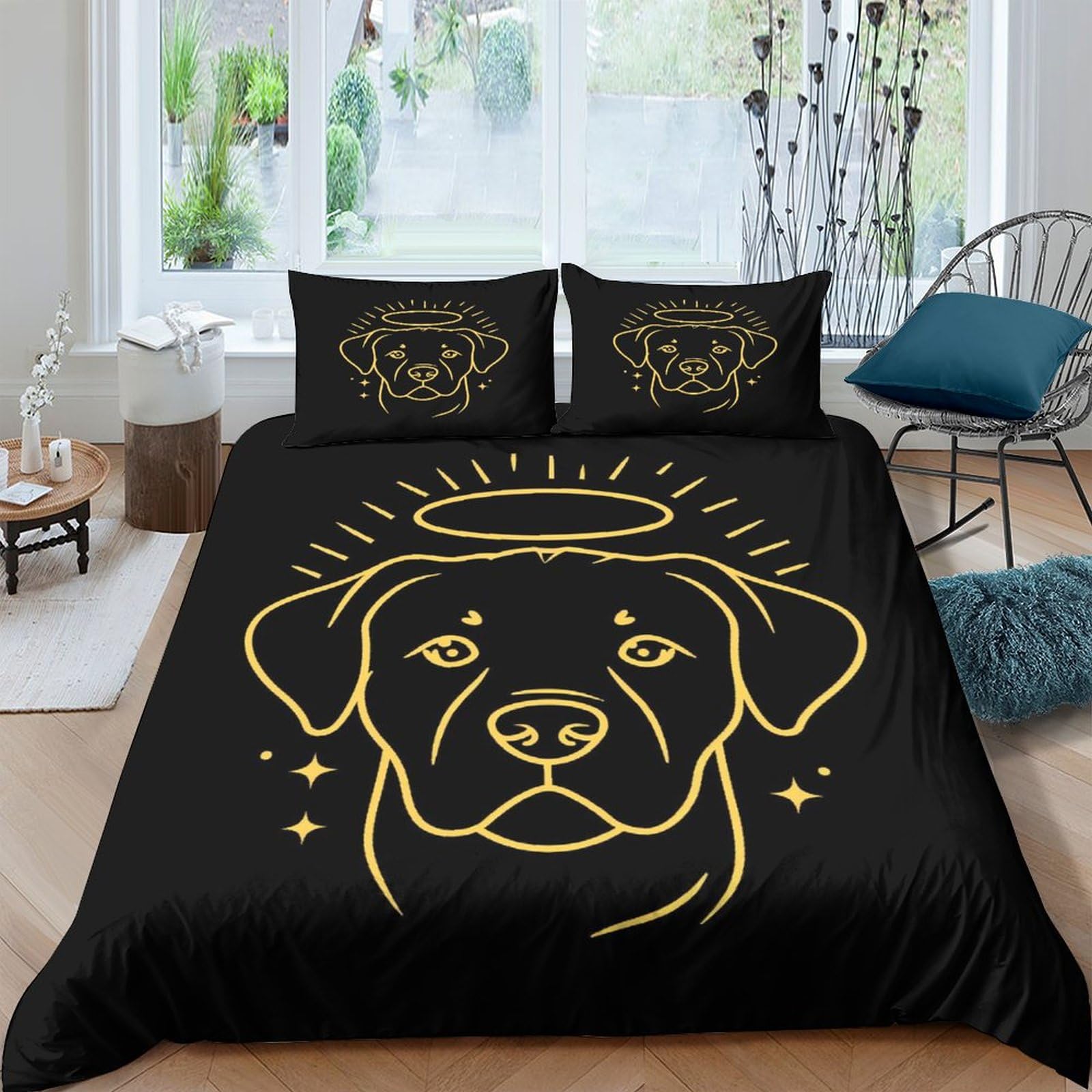 Housse de couette chiens 140x200 parure lit microfibres