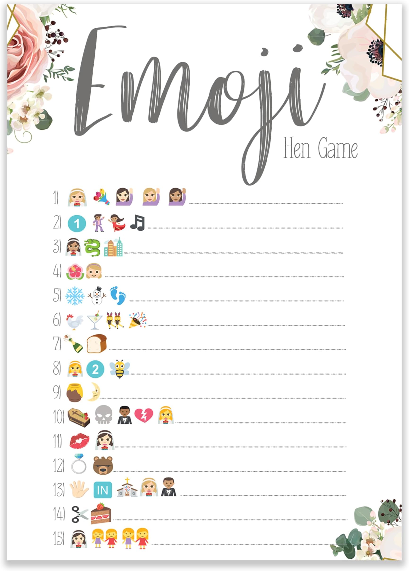 The Little Party CompanyHen Games Boho Floral Emoji Design Hen Accessories (HPG-BOHO-EMOJ10)