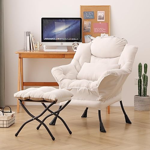 Silla perezosa con otomana, moderna silla decorativa con almohada lumbar, sillas cómodas con reposapiés plegable para dormitorio, lectura, sillas de