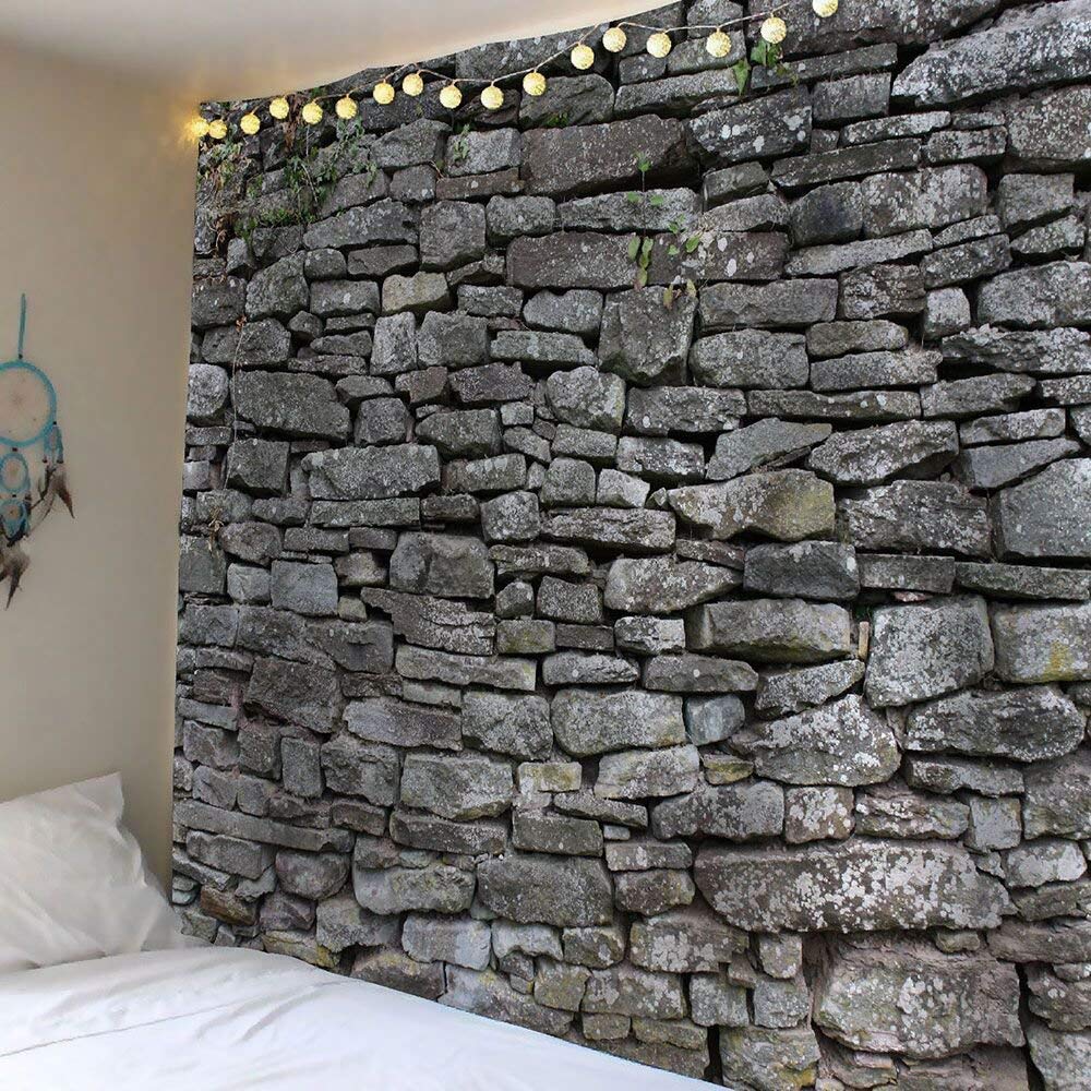 Didihou Faux Brick Print Wall Tapestry Halloween Wall Decor Gothic Hippie Mandala Tapestries Wall Hanging Decor Bedding Tapestry (Stone, 90x70 Inch)