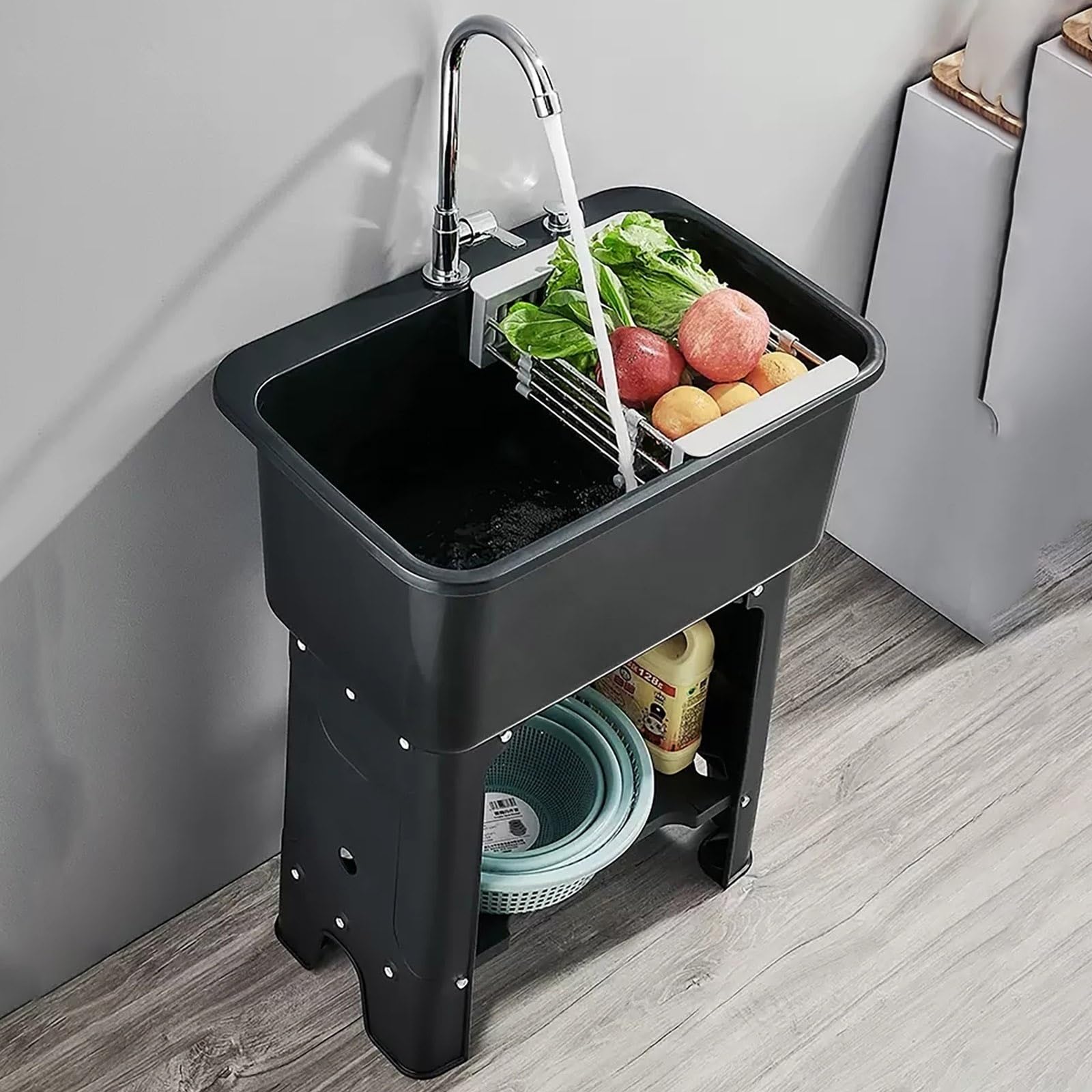 Évier de buanderie gris 60x40x76,5 cm avec robinet mitigeur eau chaude et froide