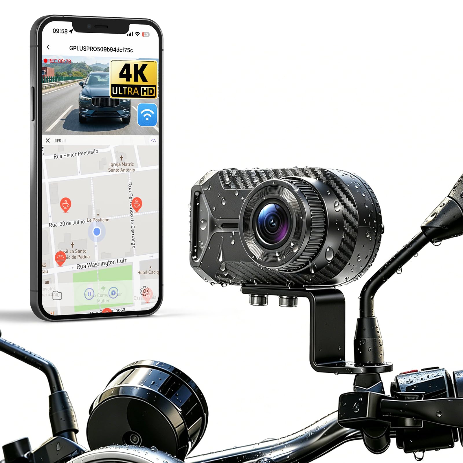 SIXTOP Motorrad Dashcam – 1080P Full HD Mini Kamera ohne Bildschirm mit GPS Standortverfolgung, IP66 Wasserdicht, WiFi & Loop Aufnahme, für Motorroller & Motorrad