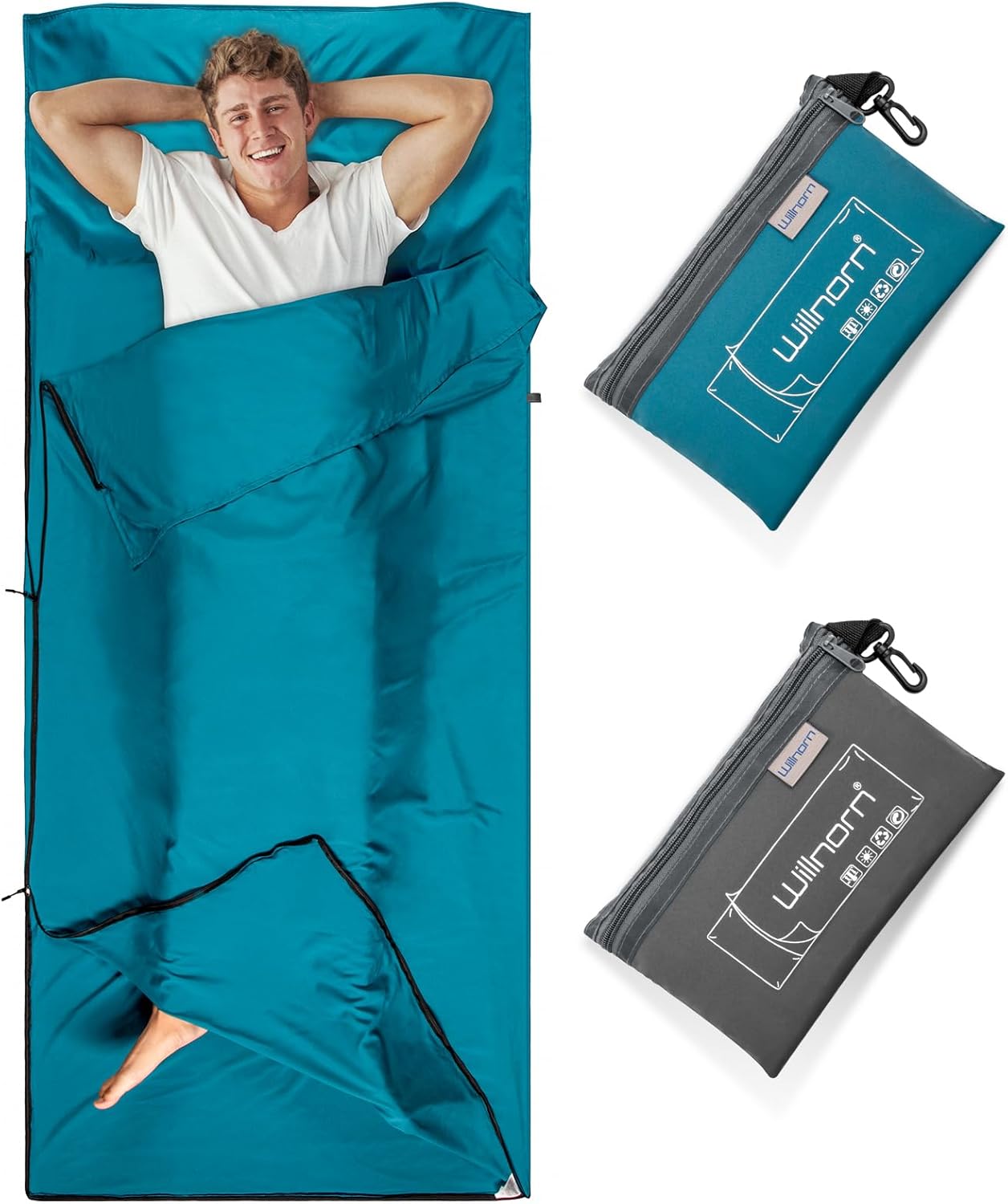 Satin Sleeping Bag Liners & Travel Sheets, Ultralight Silky Adult Sleep Sack with Two-Way-Zipper,86.5″×35.4″ Single Camping Sheets for Travel Hotel Business Trip