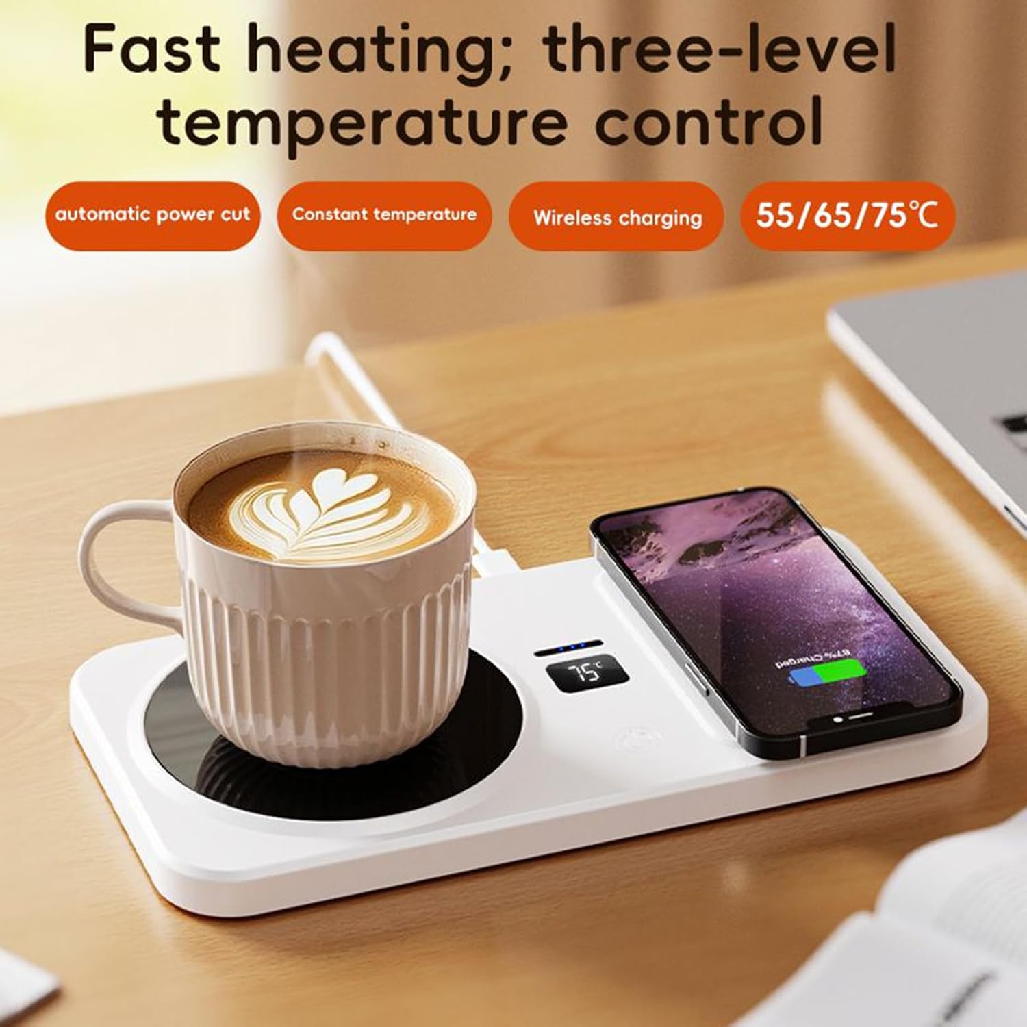 Wireless Coffee Mug Warmer - Heated Drink Pad with Smart Temperature Control | Temperature Settings for Desk, Home Office and Travel, ACA