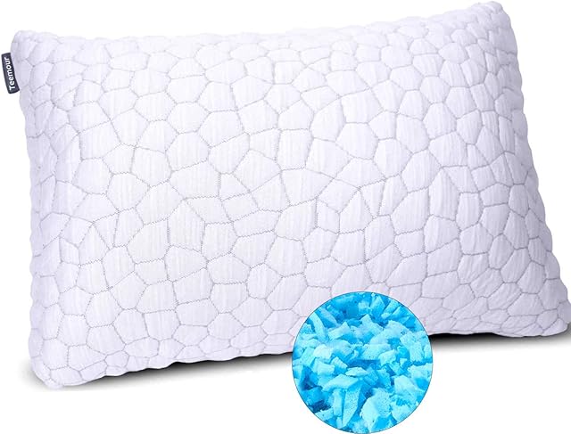 Qutool Bed Pillows for Sleeping Adjustable Gel Shredded Memory Foam Pillow Cool Bed Pillow Adjustable Loft Queen Sleeping Pillow (1-Pack)
