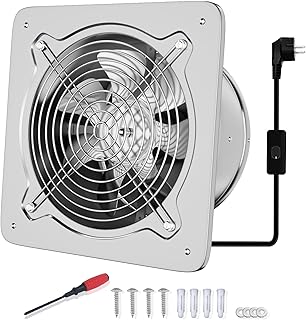 FanGoFast Extractor de Aire 150mm Ventilador de Baño 525m³/h Silencioso con Aleta de Retorno Potente Ventilador Metálico de Pared con Enchufe EU para Cocina Garaje Sótano (Plata, 150mm)