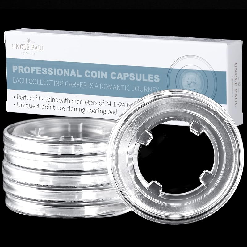 Uncle Paul Coin Capsules with 4-Pocket Positioning Floating Pads Coin Holder Collector for Washington Quarter/10 Pence/Euro 50 Cent 6 Pack JC0124506