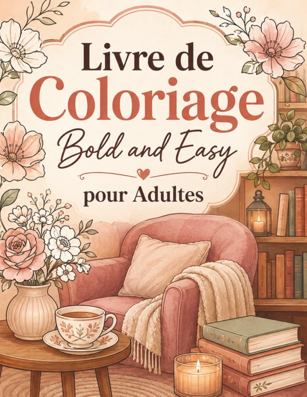 Livre de Coloriage Bold and Easy pour Adultes: 50 illustrations relaxantes aux lignes épaisses, fleurs, scènes cosy et détente créative