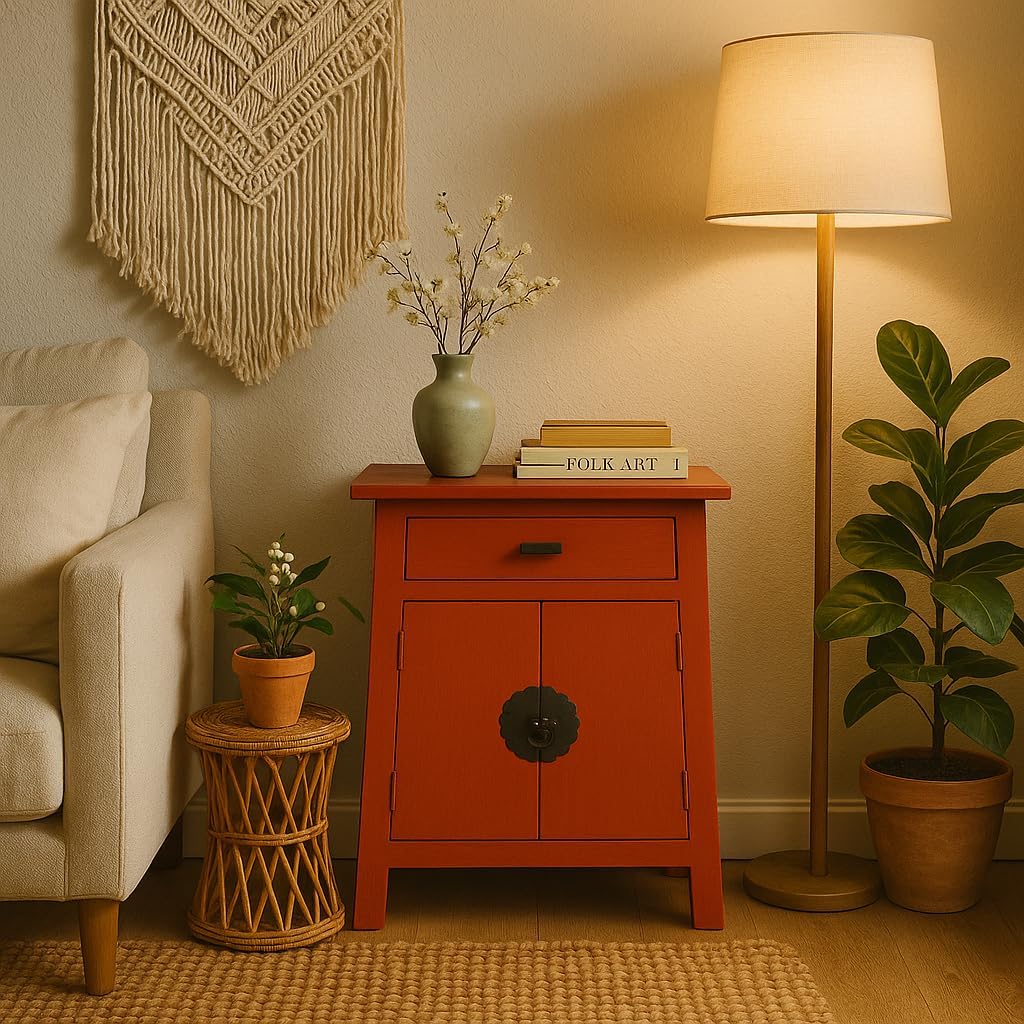 Sunset Trading Cottage Solid Wood Zen Distressed Red | Fully Assembled End Table (CC-CHE206LD-RD)