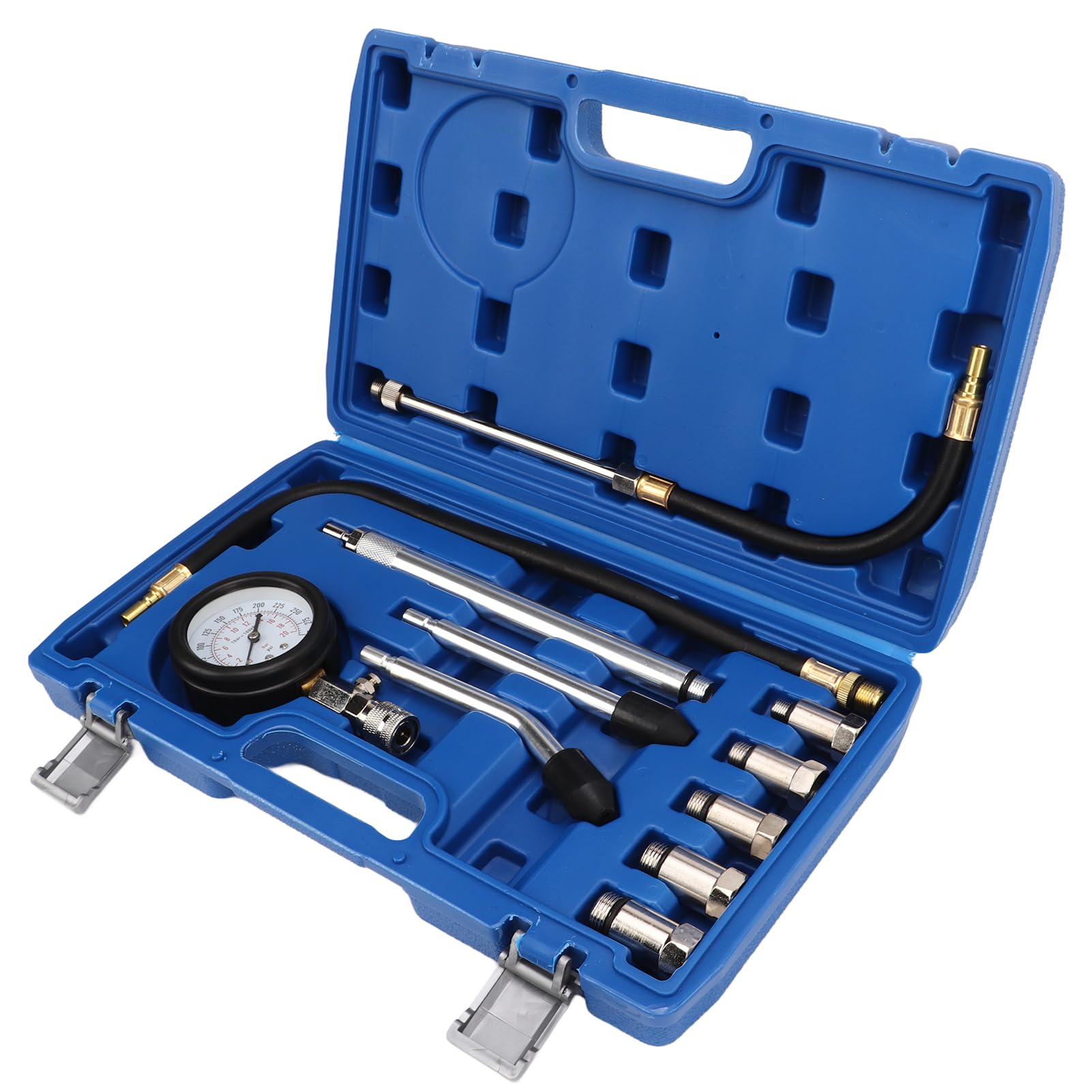 Kit di 17 pezzi per la misurazione della compressione nei cilindri, manometro universale per motori con doppia 0-300 PSI/20 BAR, include adattatori M10 - M18 per automobili