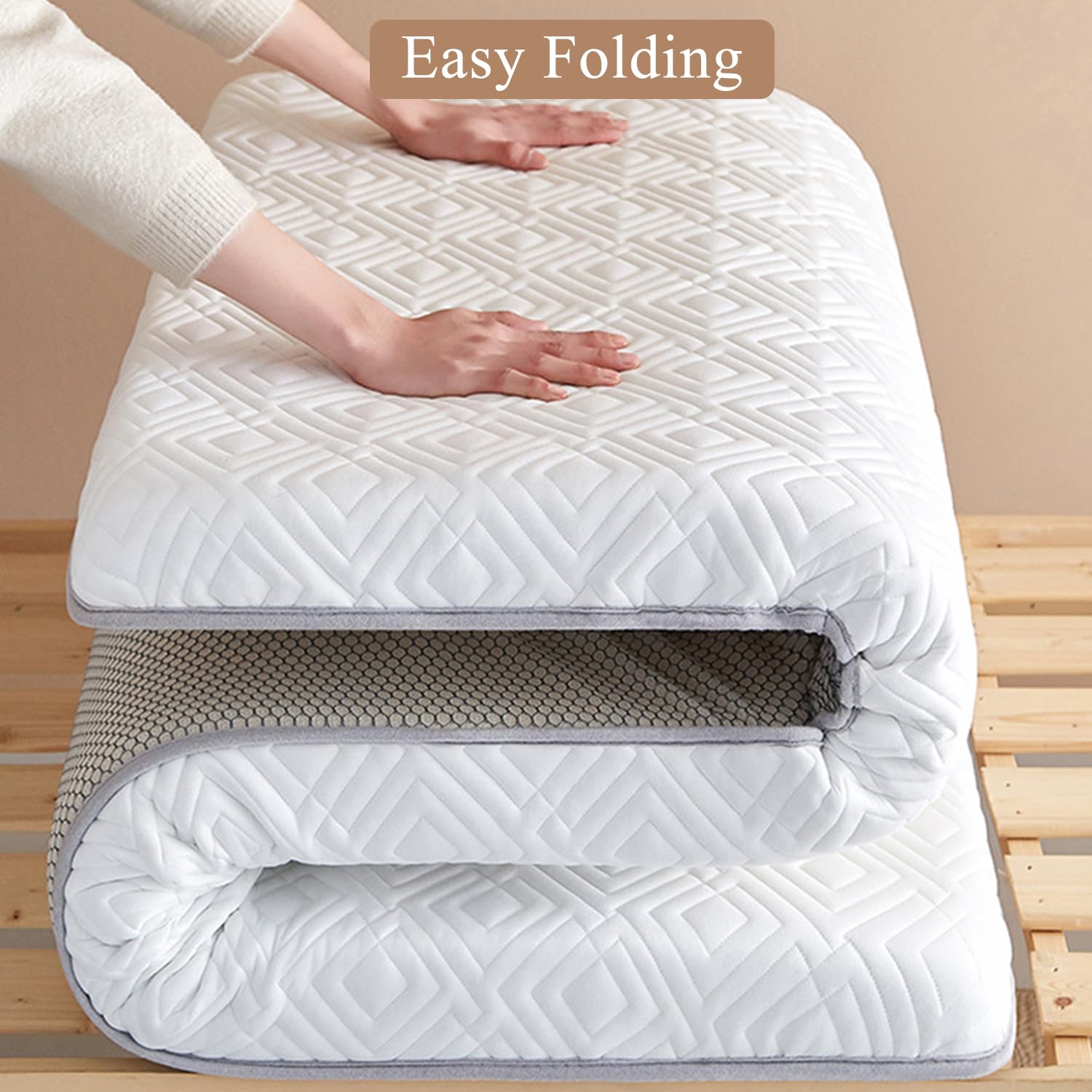 White/9cm,90 * 190cm, Futon Materasso Topper Lattice di Schiuma di Memoria Piano Giapponese Futon Materasso Topper Spessore 6Cm/9Cm Pieghevole Mattasso Letto Imbottito Topper