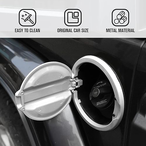 Vista 32 de JeCar Tapa del tanque de gasolina cubierta de aluminio para puerta de llenado de combustible compatible con Jeep Wrangler 2018-2024 JL & Unlimited