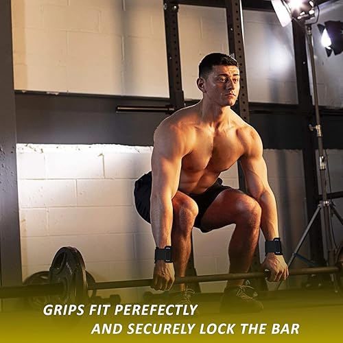 Miniatura 7 de Ganchos de levantamiento de pesas, Puños recubiertos de goma antideslizante, Acolchado de soporte de muñeca de neopreno de 0.276 in, Filas de pesas