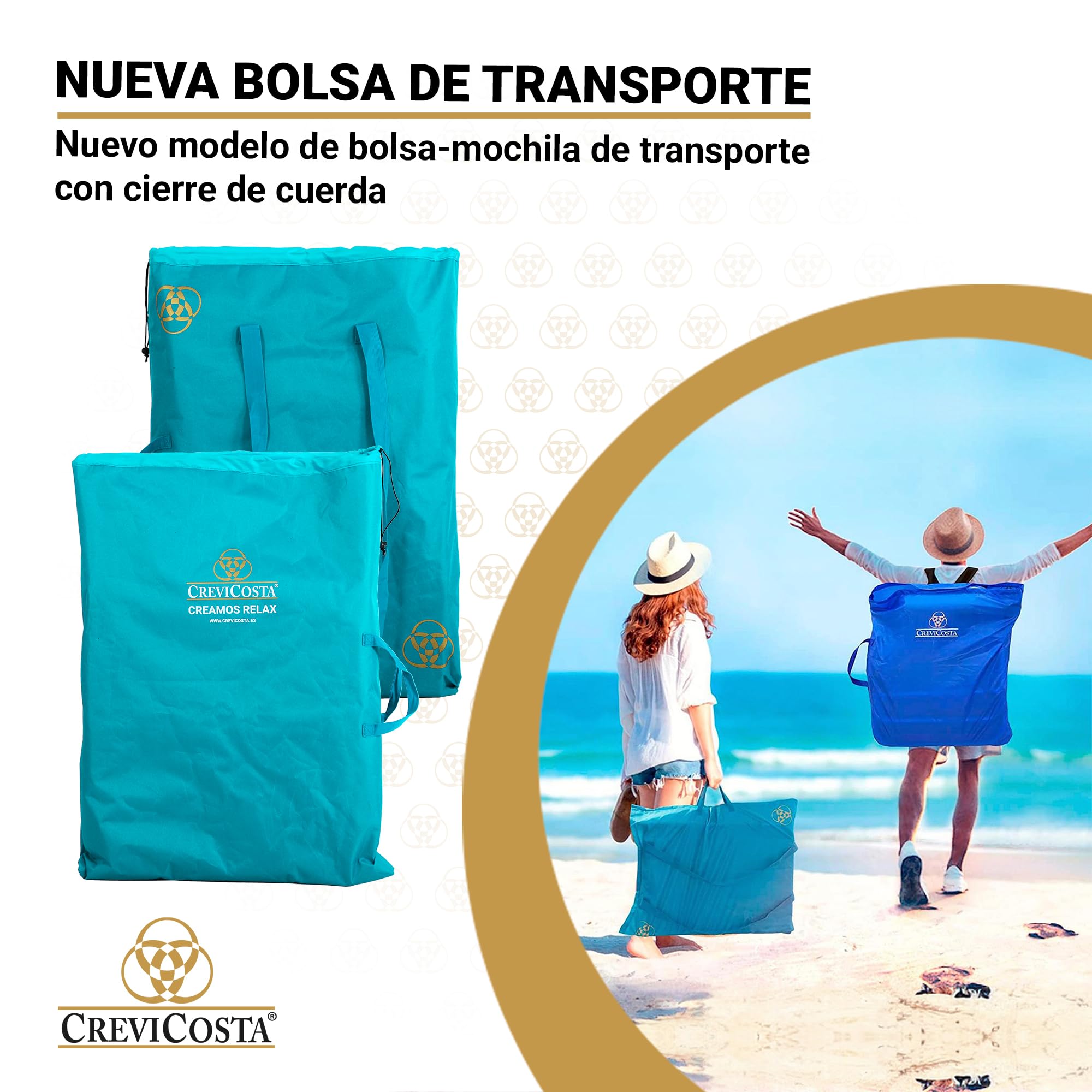 CREVICOSTA QUALITY MARK MARCAS DE CALIDAD - Nautilus 2108 - Silla de Playa Plegable con Nuevo cojín ergonómico y Nueva Nevera incorporada. 8 Posiciones (Turquesa)