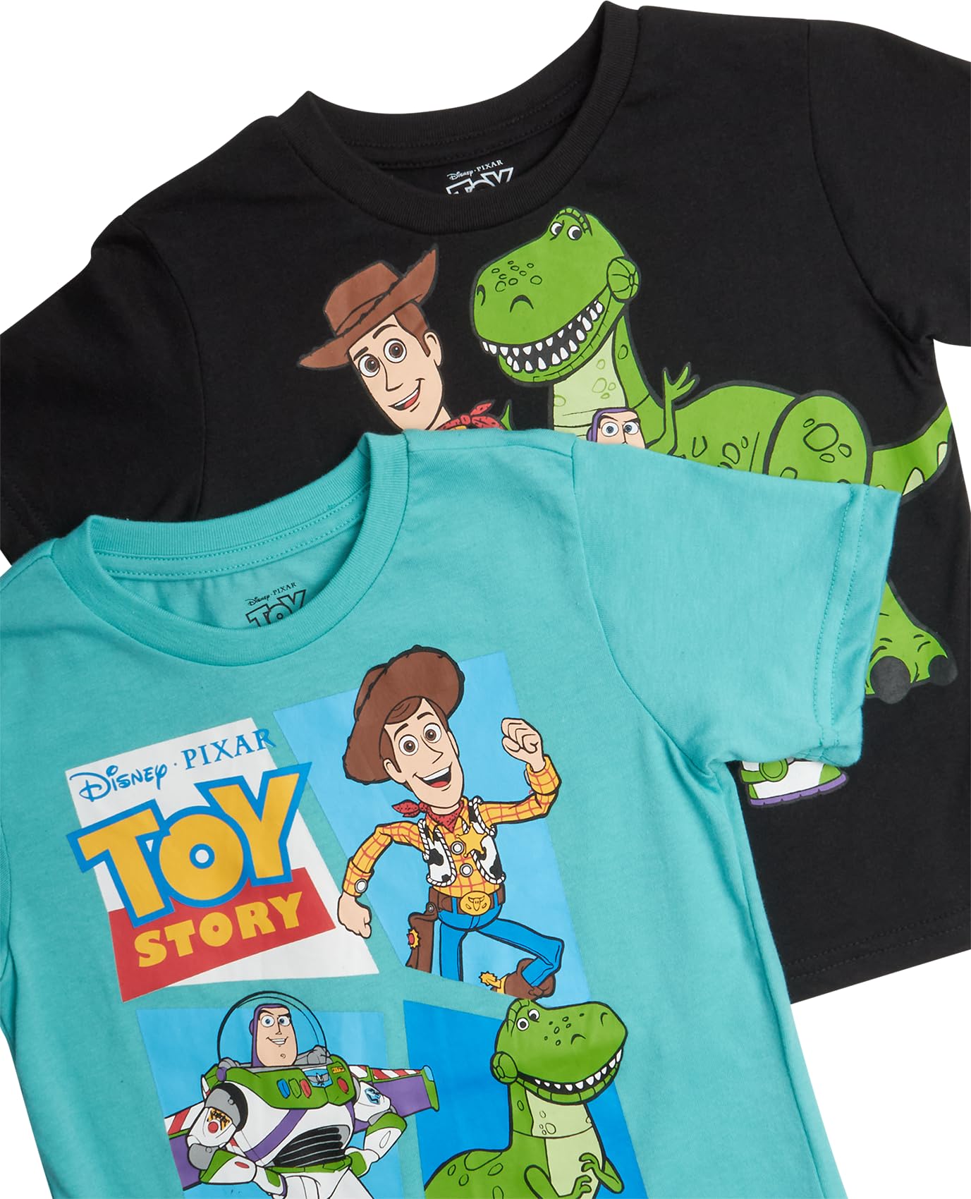 Disney Toy Story Sheriff Woody Buzz Lightyear Rex - Maglietta a maniche corte per bambini e ragazzi, confezione da 2