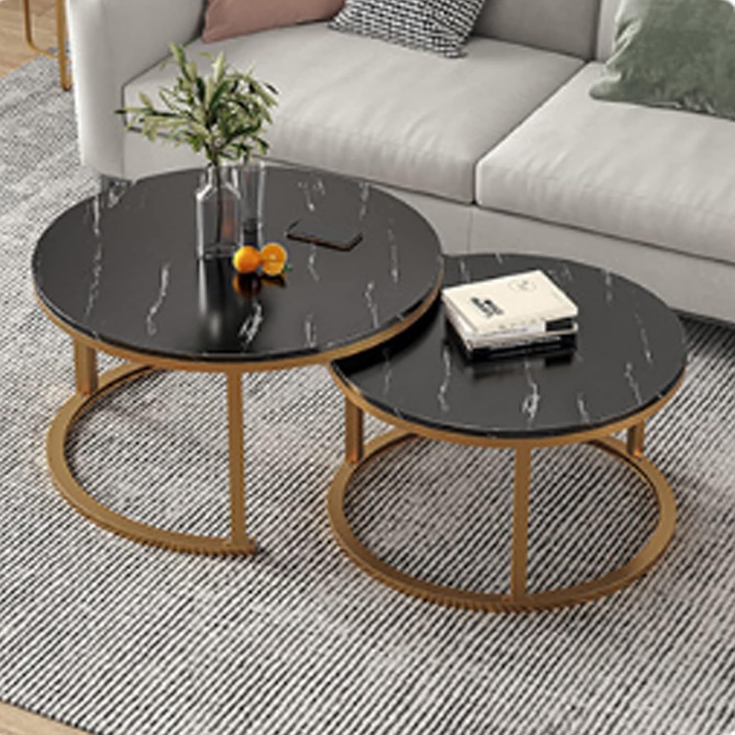 Modern Nesting Coffee Tables Set, Circle Table End Side