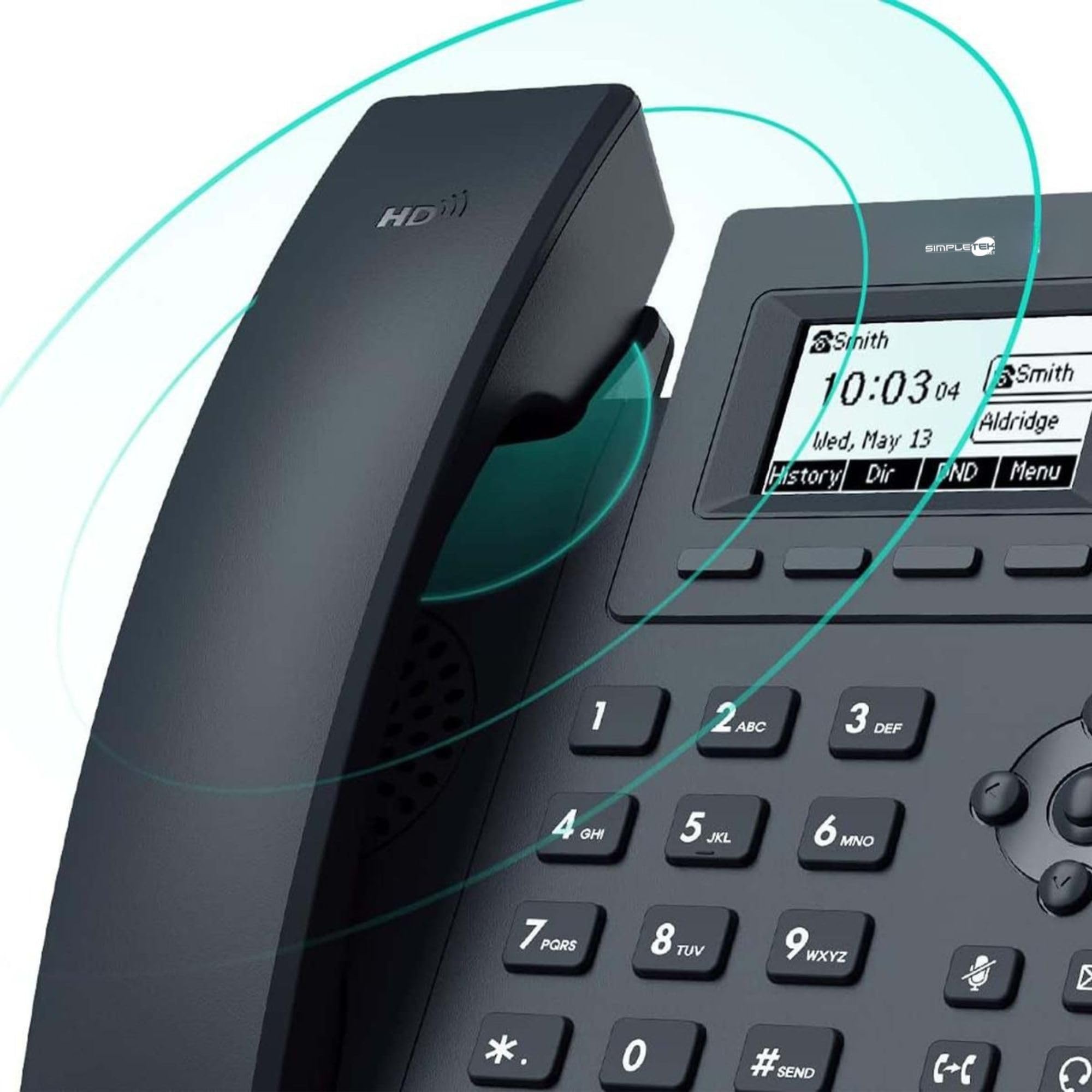 SIMPLETEK - Telefon IP VoIP, 2 konta SIP, podświetlany wyświetlacz, dźwięk HD, EHS i PoE, 2 x Ethernet 10/100 (odnowiony)