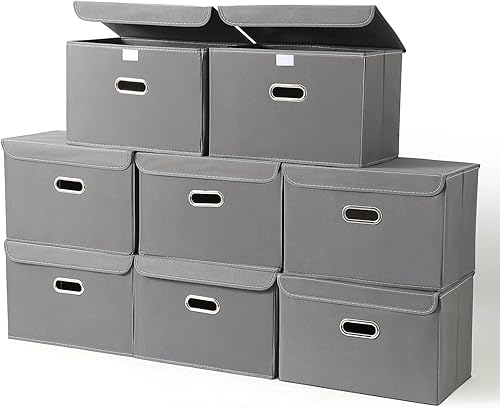 Vista 131 de STOREONE Contenedores de almacenamiento de tela, contenedor organizador plegable con tapas y asas de metal, para el hogar, dormitorio, armario, 3