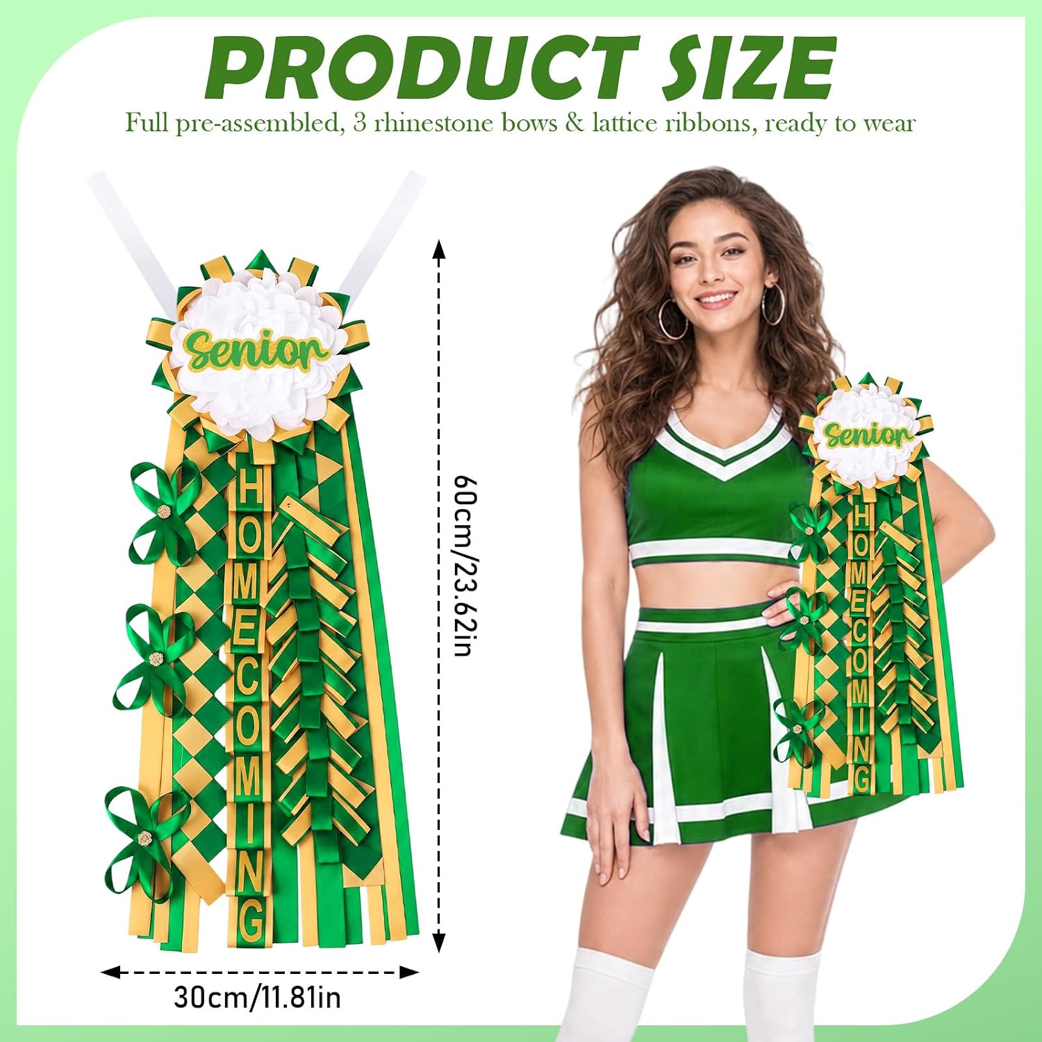 Hamdwerk Green Gold Homecoming Mum Supplies 15'' DIY HOCO Mom Craft Kit