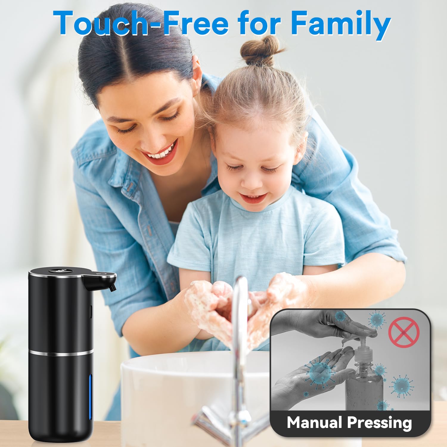 Fachixy Automatischer Seifenspender mit Digitalanzeige, wiederaufladbar, berührungsloser Seifenspender, 6 einstellbare Stufen, 380 ml, IPX5 wasserdichter Flüssigseifenspender für Badezimmer, Küche
